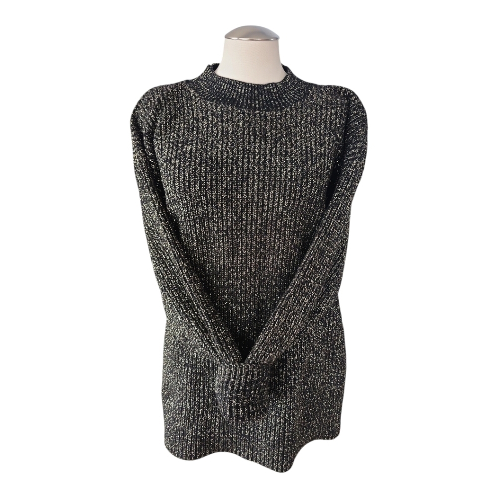 Vintage Carriage Court Metallic Knit Sweater Tunic Black Gold Made in USA